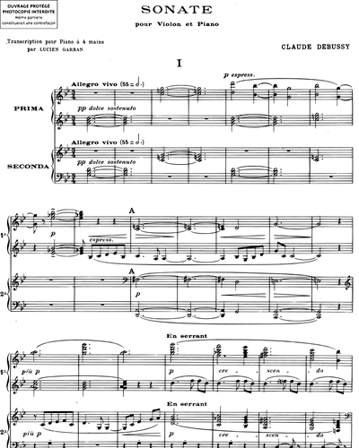 Sonate Pour Violon Piano Transcription Pour Piano Quatre Mains