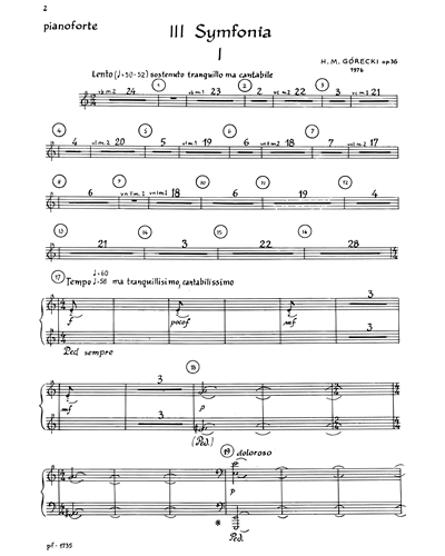 Symphony No 3 op 36 Piano Sheet Music by Henryk Mikołaj Górecki