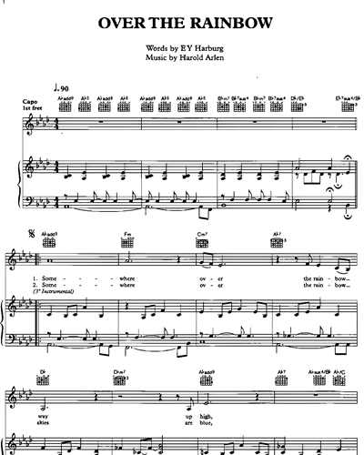 Over The Rainbow Guitar Piano Voice Sheet Music By Eva Cassidy