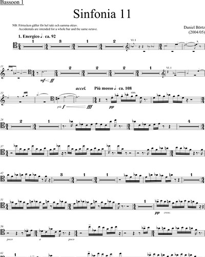 Sinfonia 11 Bassoon 1 Sheet Music by Daniel Börtz nkoda