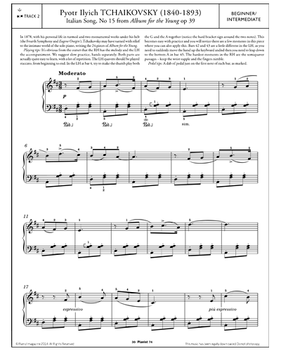 Italian Song, No.15 (from 'Album for the Young Op.39')