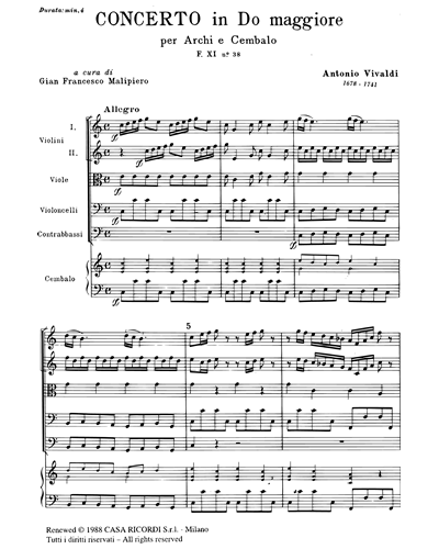 Concerto in Do maggiore RV 115 F. XI n. 38 Tomo 309