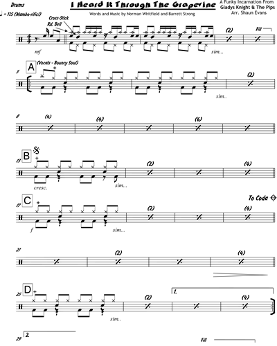 I Heard It Through The Grapevine 4 Horns Drum Kit Sheet Music by