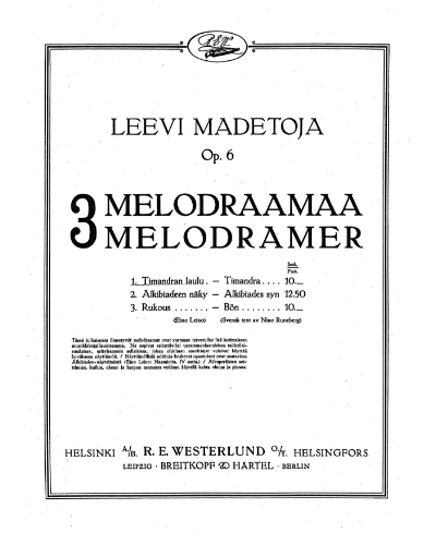 Timandran laulu / Timandra, melodraama, op. 6/1