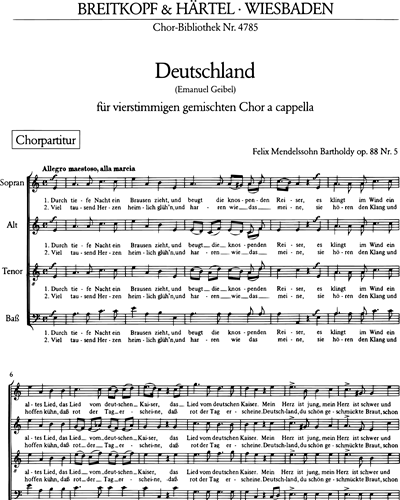 6 Lieder (op. 88) - 5. Deutschland „Durch tiefe Nacht ein Brausen zieht“ MWV F 33