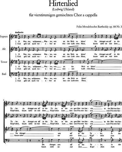 6 Lieder (op. 88) - 3. Hirtenlied „O Winter, schlimmer Winter“ MWV F 12