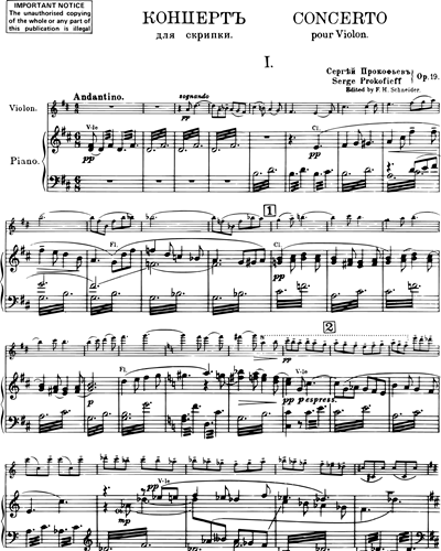Violin Concerto No. 1, op. 19 Piano Reduction Sheet Music by