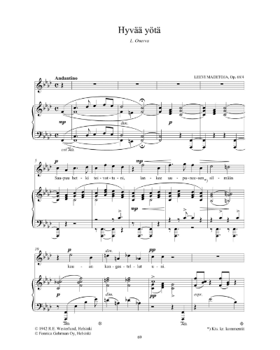 Hyvää yötä- God natt (No. 4 from 'Syksy-Höst, op.68')