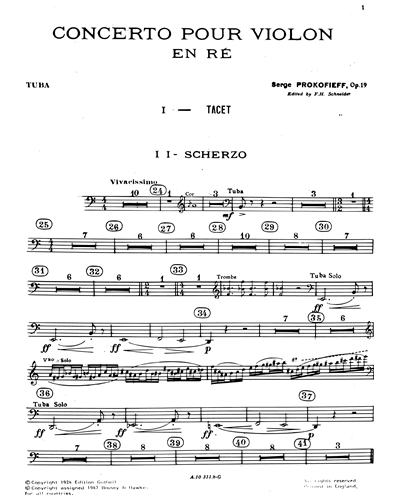 Violin Concerto No. 1 in D, op. 19 Tuba Sheet Music by Sergei