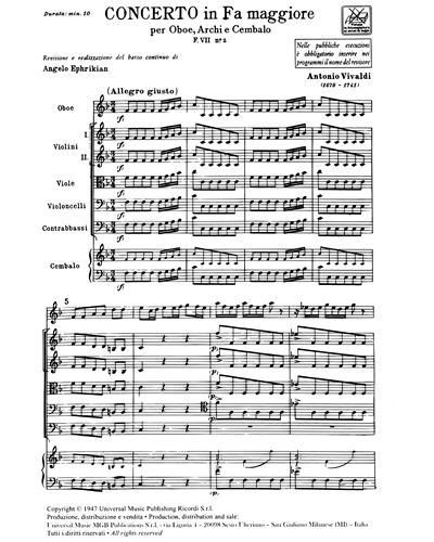 Concerto in Fa maggiore RV 455  F. VII n. 2 Tomo 14