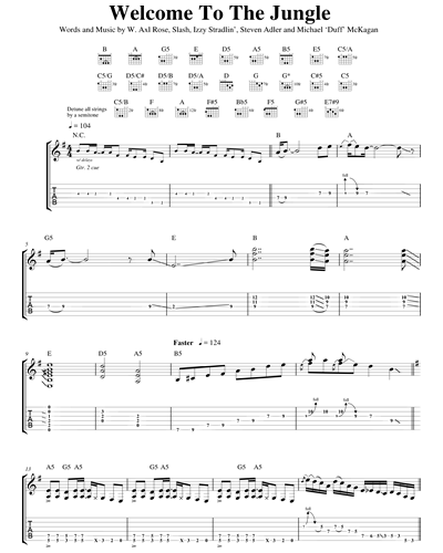 Welcome To The Jungle Guitar & Voice Sheet Music by Steven Adler ...