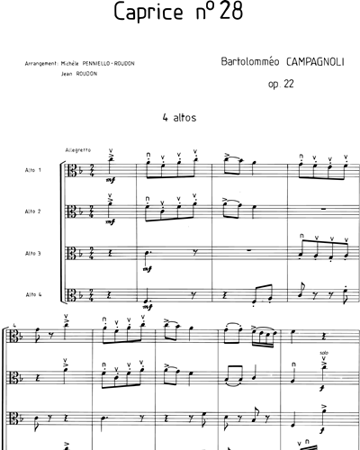 Caprice No. 28, Op. 22 pour 4 Altos