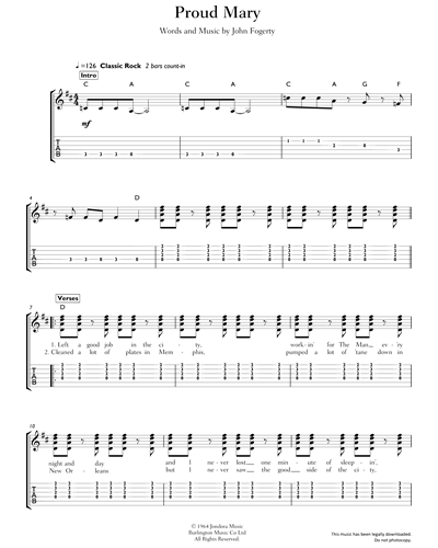 Proud Mary Guitar Sheet Music by John Fogerty | nkoda | Free 7 days trial