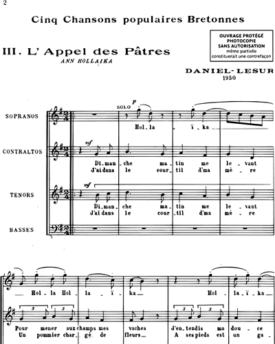 L’Appel des pâtres (extrait n. 3 des "Cinq chansons populaires bretonnes")