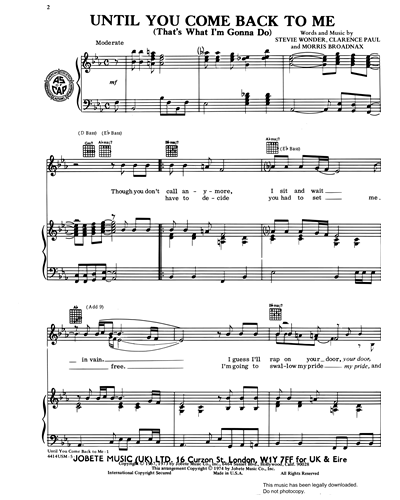 Until You Come Back To Me (That's What I'm Going To Do) Sheet Music by ...