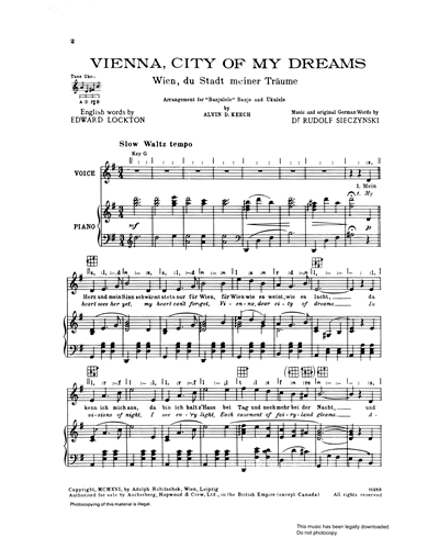 Rudolf Sieczynski Vienna City Of My Dreams Piano Voice Sheet Music Nkoda