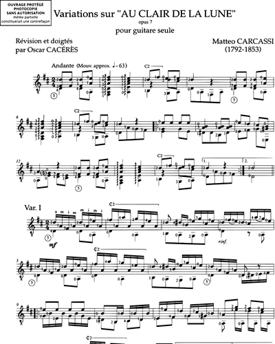 Variations sur "Au clair de la lune" Op. 7