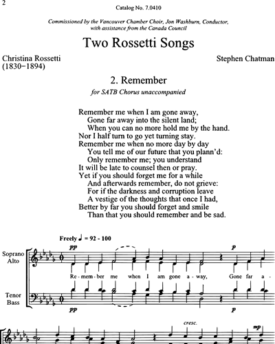 Two Rossetti Songs: No. 2 Remember