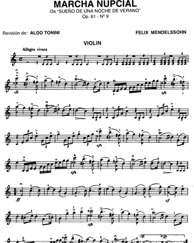 Wedding March (from Midsummer Night's Dream"), op. 61 No. 9 Violin Music by Felix Mendelssohn Bartholdy | nkoda