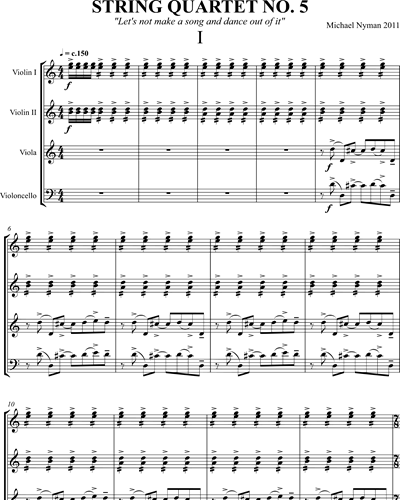 String Quartet No. 5 Full Score Sheet Music by Michael Nyman