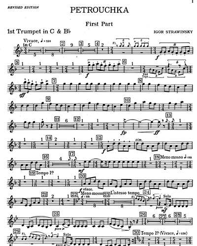 Petrushka Revised Version Trumpet 1 in C Bb Sheet Music by