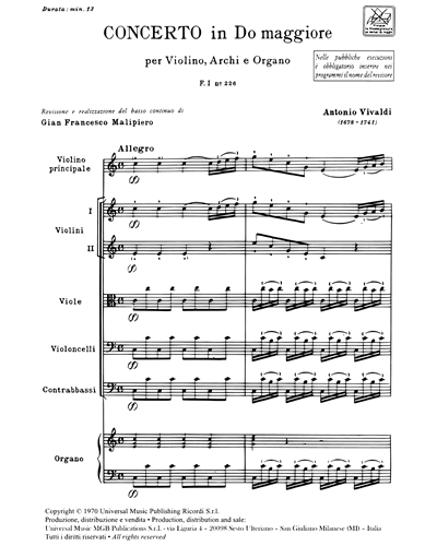 Concerto in Do maggiore RV 176 F. I n. 226 Tomo 495