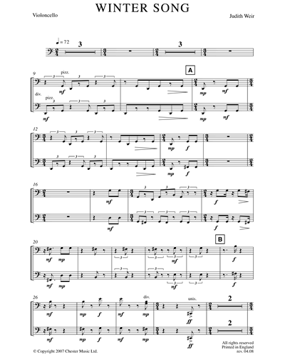 Download Winter Song Cello Sheet Music By Judith Weir Nkoda