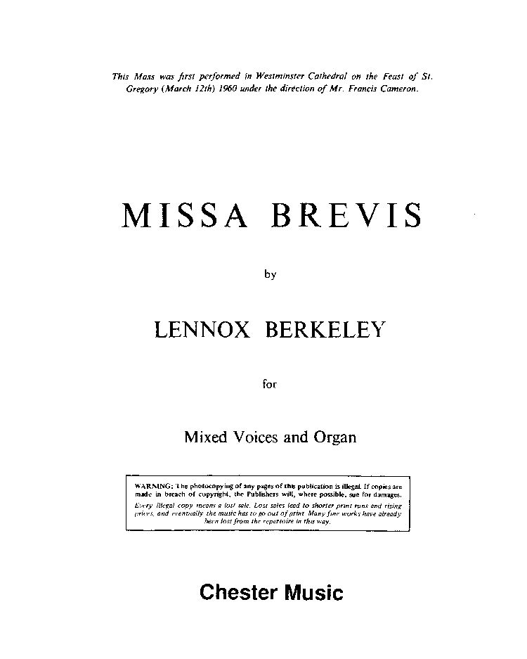 Missa Brevis, Op. 57