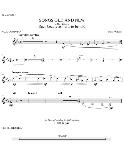 Songs Old And New Clarinet 1 Bb Sheet Music By Ned Rorem Nkoda