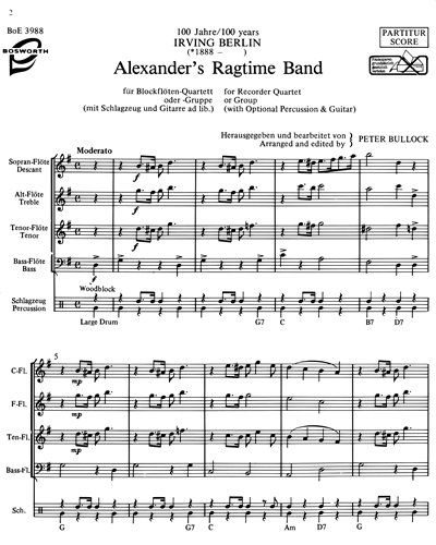 Alexander's Ragtime Band arranged for Recorder Quartet or Group