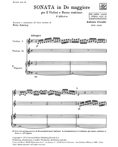 Sonate in Do maggiore RV 60 F. XIII n. 48 Tomo 528