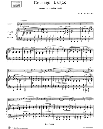 Célèbre Largo (air extrait de l'Opera "Xerxès") - Transcription pour clarinette et piano