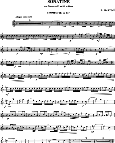 Sonatine pour Trumpette Ut ou Si b et Piano H357