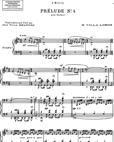 Prélude n. 4 (extrait des "Cinq Préludes") - Transcription pour piano