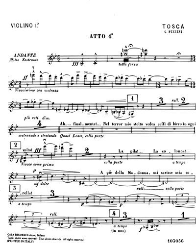 Tosca Violin 1 Sheet Music By Giacomo Puccini | Nkoda | Free 7 Days Trial