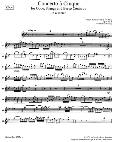 Concerto à Cinque in G minor Op. 9/8
