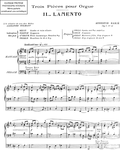 Lamento (extrait n. 2 des "Trois Pièces") Op. 7