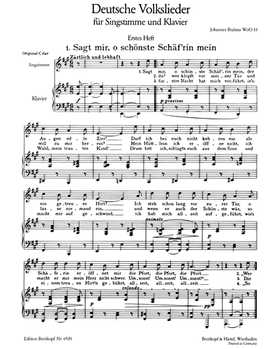 Deutsche Volkslieder WoO 33 - Bd I: Nr. 1 - 21 (Ausgabe für tiefe Stimme und Klavier) 