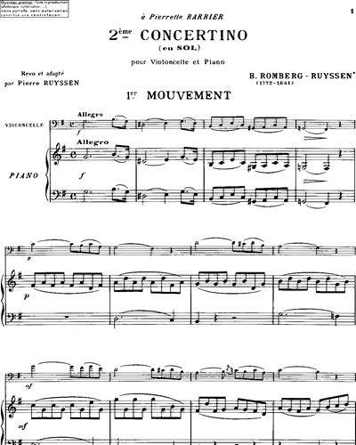 Concertino No. 2 for Cello in G major, op. 38