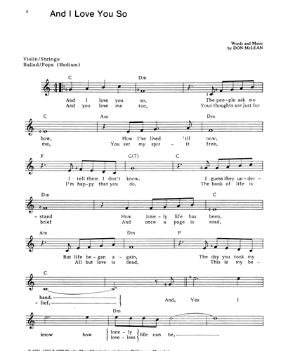 And I Love You So Sheet Music by Don McLean | nkoda