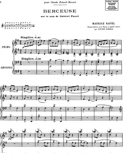 Berceuse sur le nom de Gabriel Fauré - Transcription pour piano à 4 mains