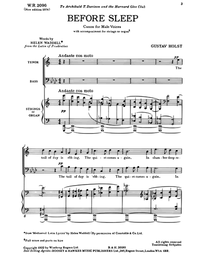 Before Sleep (from '6 Choruses, op. 53')