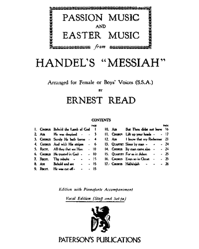 Passion and Easter Music (from "Messiah") Vocal Edition with Staff and Sol-fa