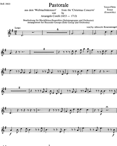 Pastorale (from the 'Christmas Concerto') Arrangement for Recorder Groups