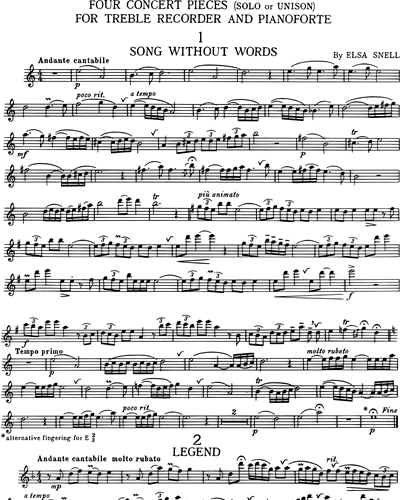 Four Concert Pieces for Treble Recorder and Piano