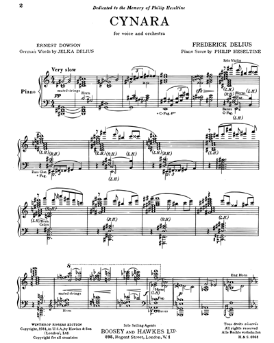 Cynara for Baritone & Piano