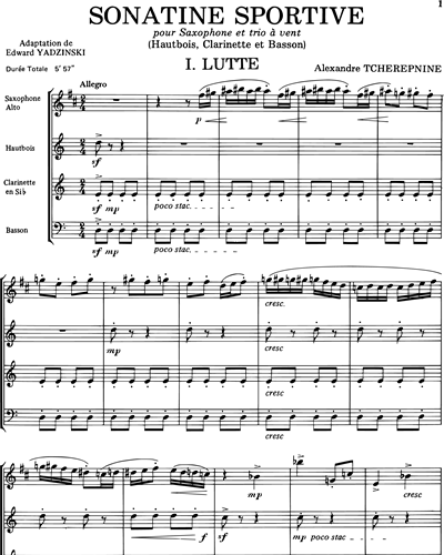 Sonatine Sportive (Adaption pour Saxophone et Trio à Vent), Op. 63
