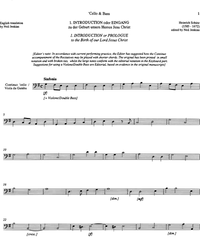 platform pronunciation May Christmas Story Cello & Double Bass (Optional) Sheet Music by Heinrich  Schütz | nkoda