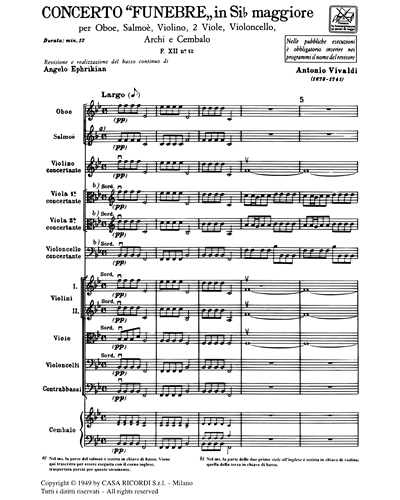 Concerto Funebre in Si b maggiore RV 579 F. XII n. 12 Tomo 51