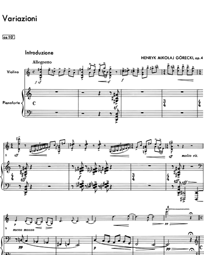 Variazioni per violino et pianoforte, Op. 4